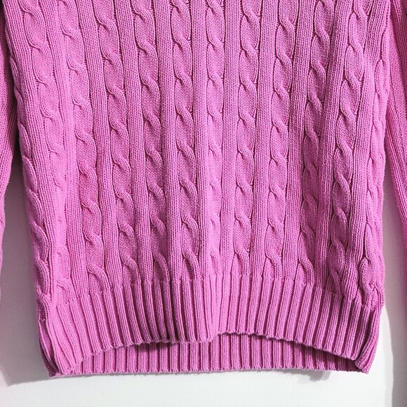 Ralph Lauren Sport Womens Cotton Cable Knit Sweater Size M Pink V-Neck Preppy - Picture 5 of 9